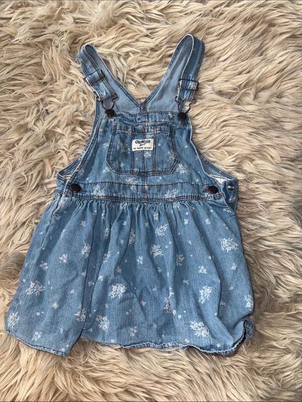 OshKosh B'gosh Light Blue Floral Denim Overall Dress